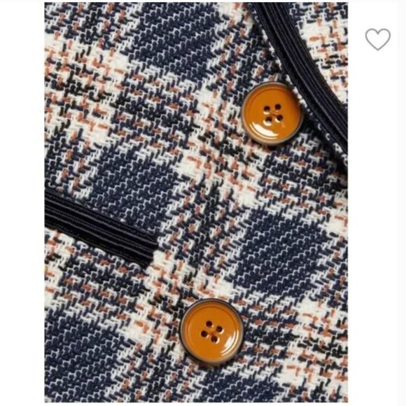 EUC Veronica Beard Aise Double Breasted Plaid Tweed Jacket Ink Multi Size 12 - Picture 7 of 10
